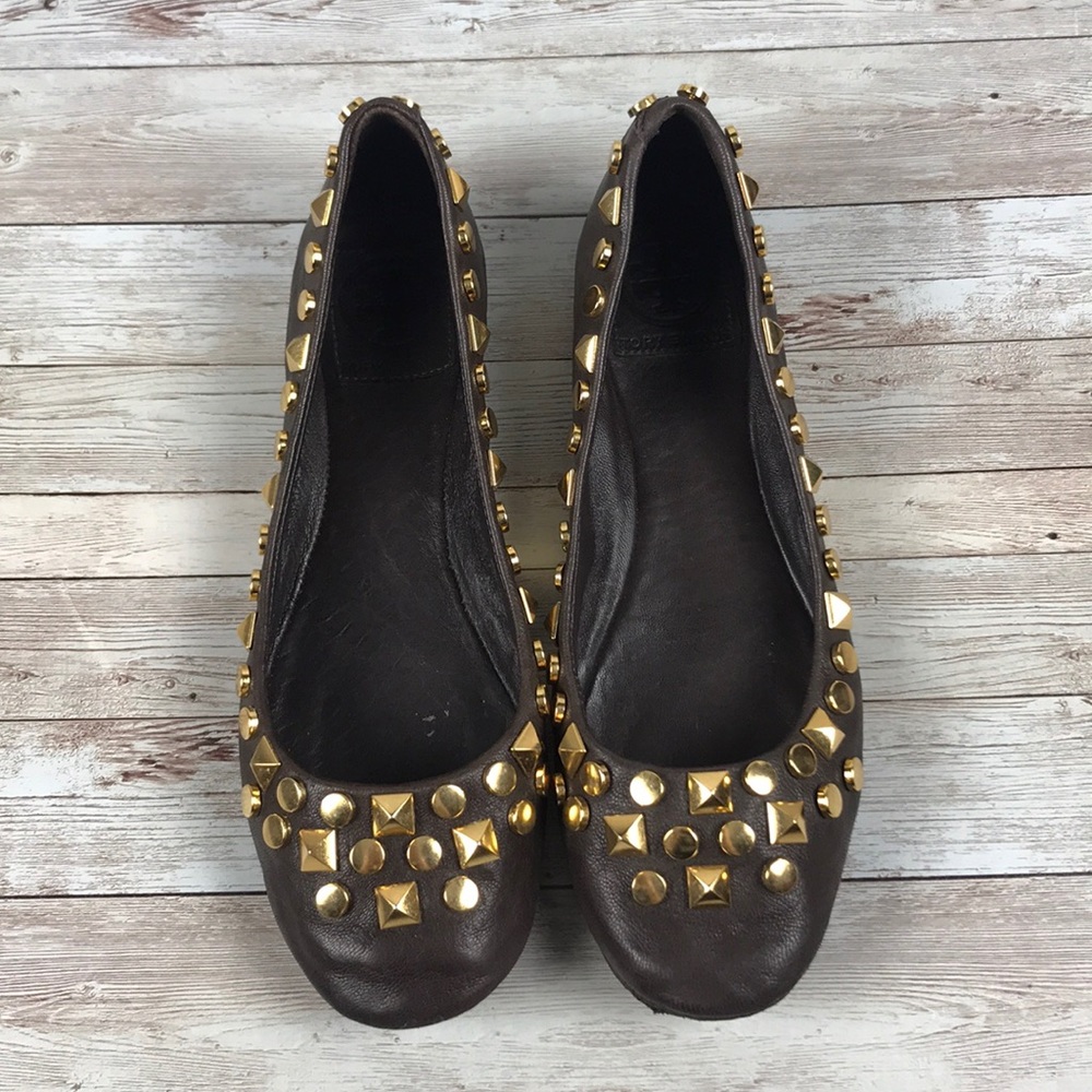 TORY BURCH | Leather Studded Ballet Flats